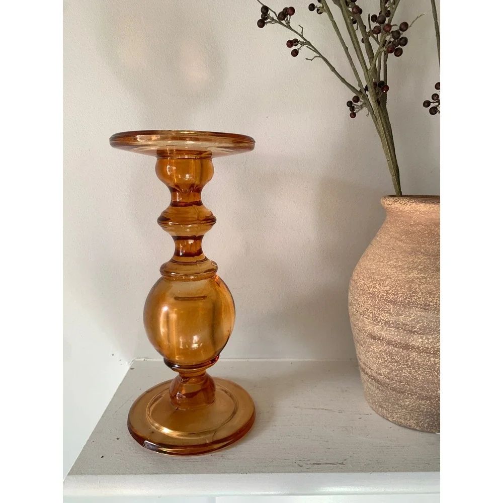 Z Gallerie Caprise Amber Glass Pillar Candle Holder Mid Century Modern Decor 9